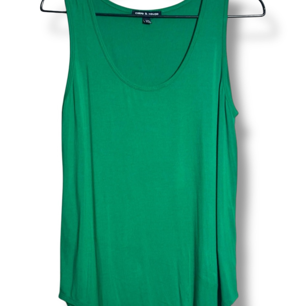 Cable & Gauge NWOT Forest Green Cotton High Low Scoop Neck Relaxed Tank Top - Picture 13 of 15
